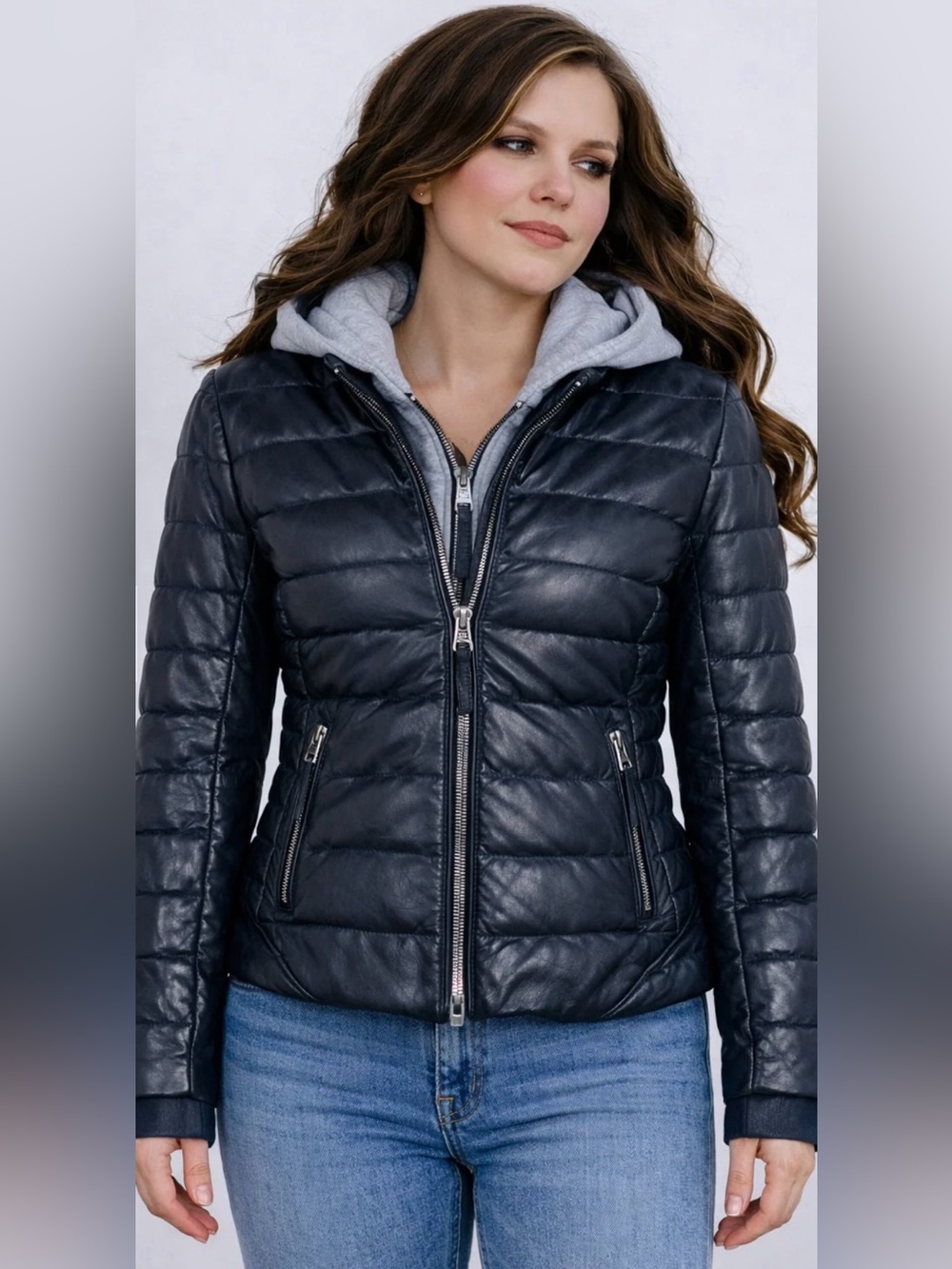 Mauritius Quilted Leather Puffer Jacket with Hood